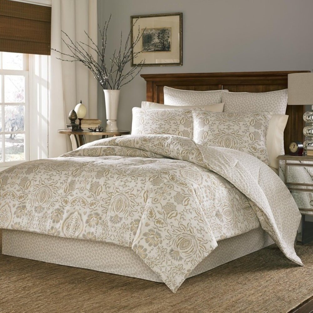 New Stone Cottage Belvedere King Cotton Sateen Duvet Cover Set Floral Neutral